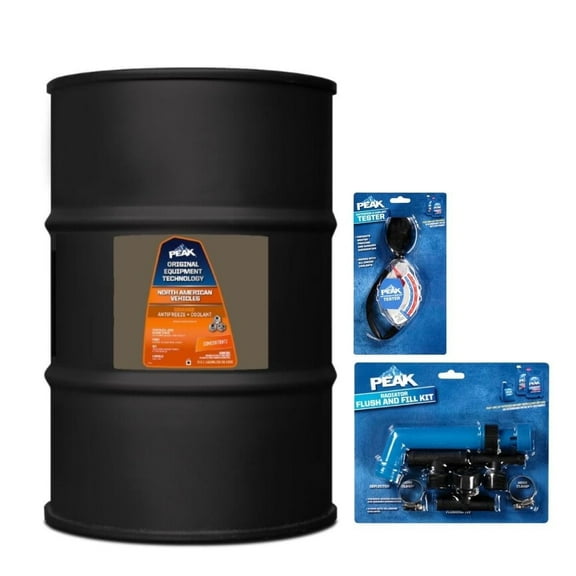 PEAK OET North American Antifreeze/Coolant, Concentrate Orange OAT, 400K Mls/15 Yrs for Car, SUV & Truck, 55-gal Drum, PEAK Accessories Included