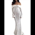 thumbnail image 3 of Vestido Elegante de Encaje con Hombros Descubiertos y Mangas Acampanadas para Mujer, Vestido de Fiesta de Boda con Corte Sirena Transparente de . L, 3 of 10