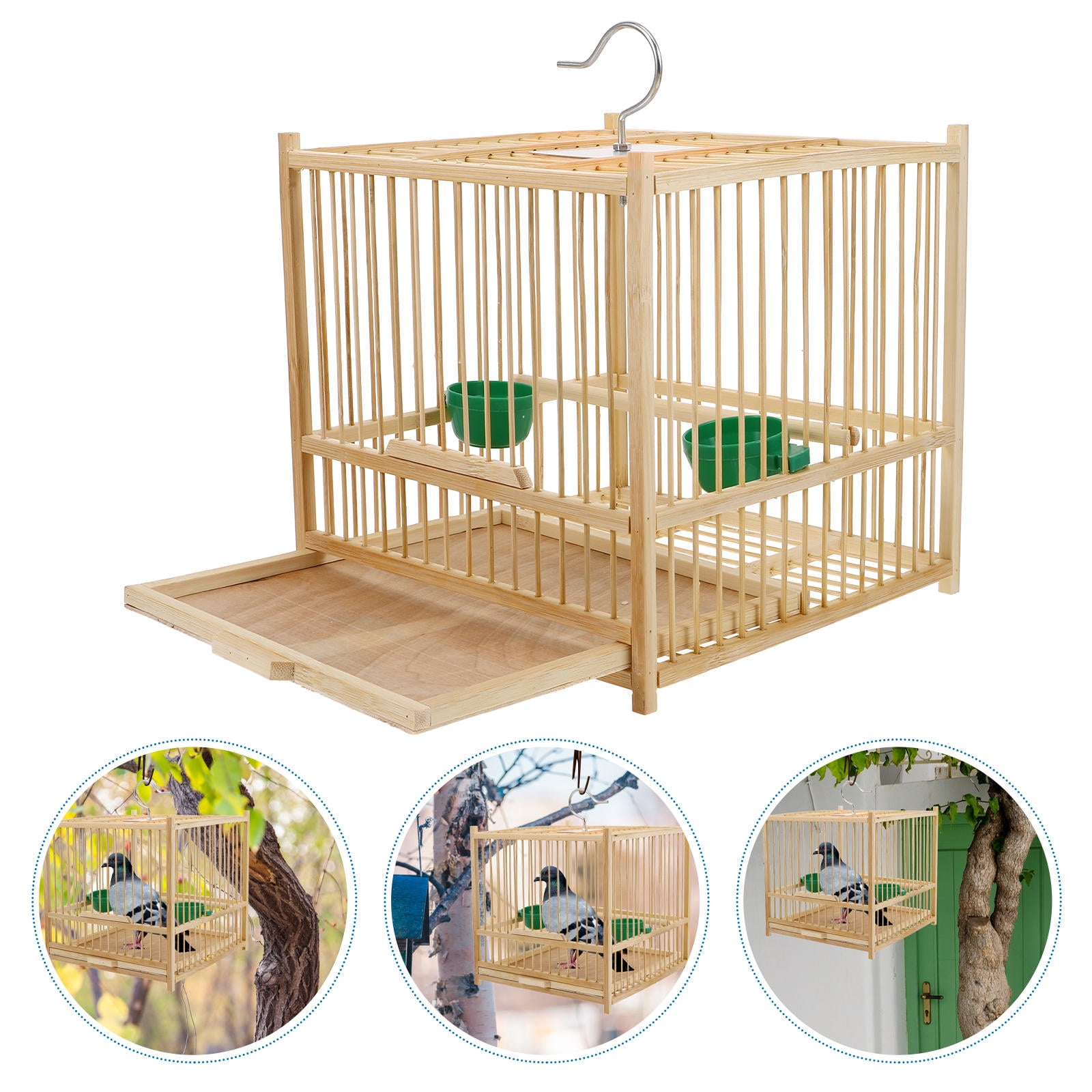 Pawsdot Bamboo Woven Birdcage Beige Durable Home for Small Birds 1Set