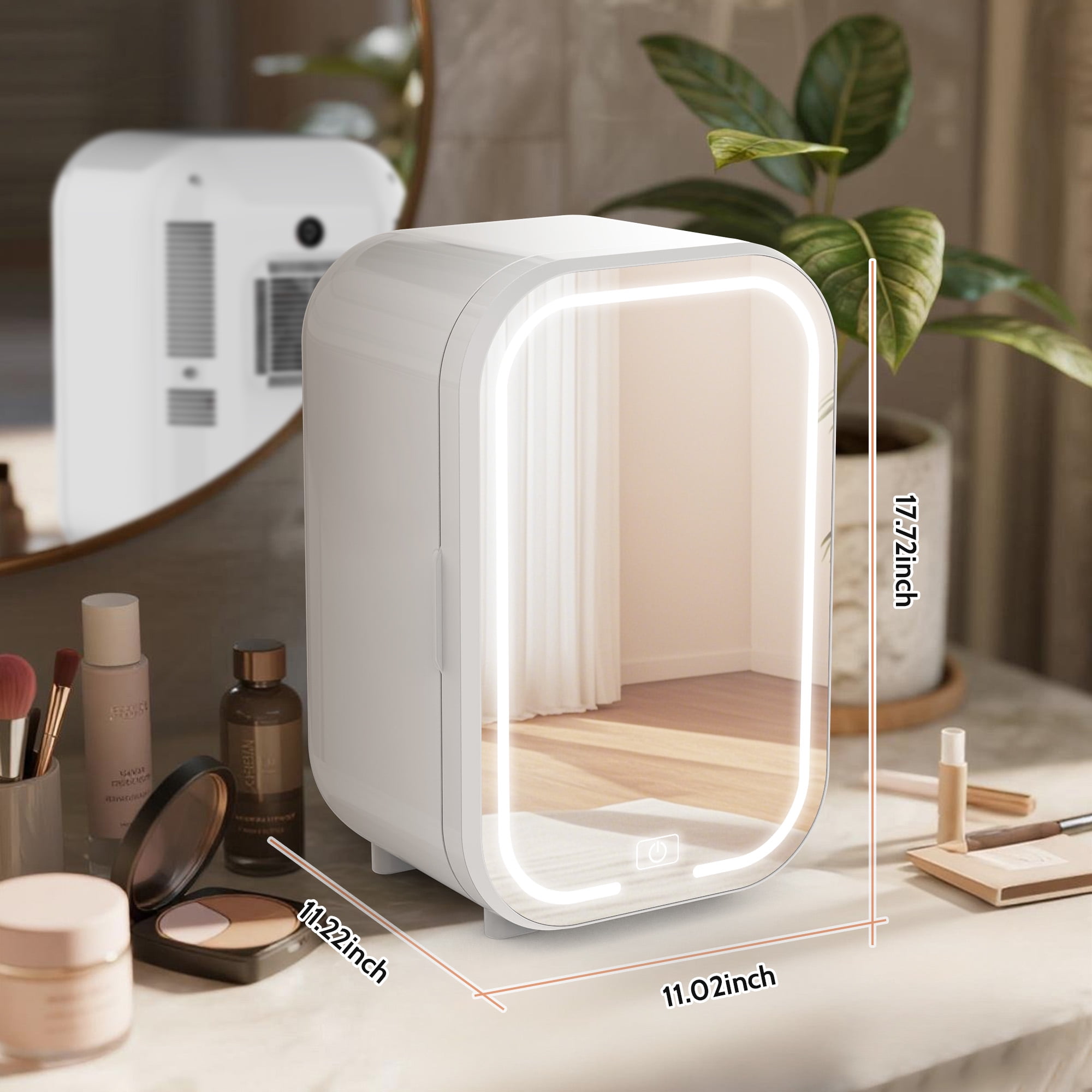 Advwin 22L Mini Skincare Fridge with Mirror, Personal Beauty Makeup Cosmetics Small Refrigerator for Bedroom, Dorm, White