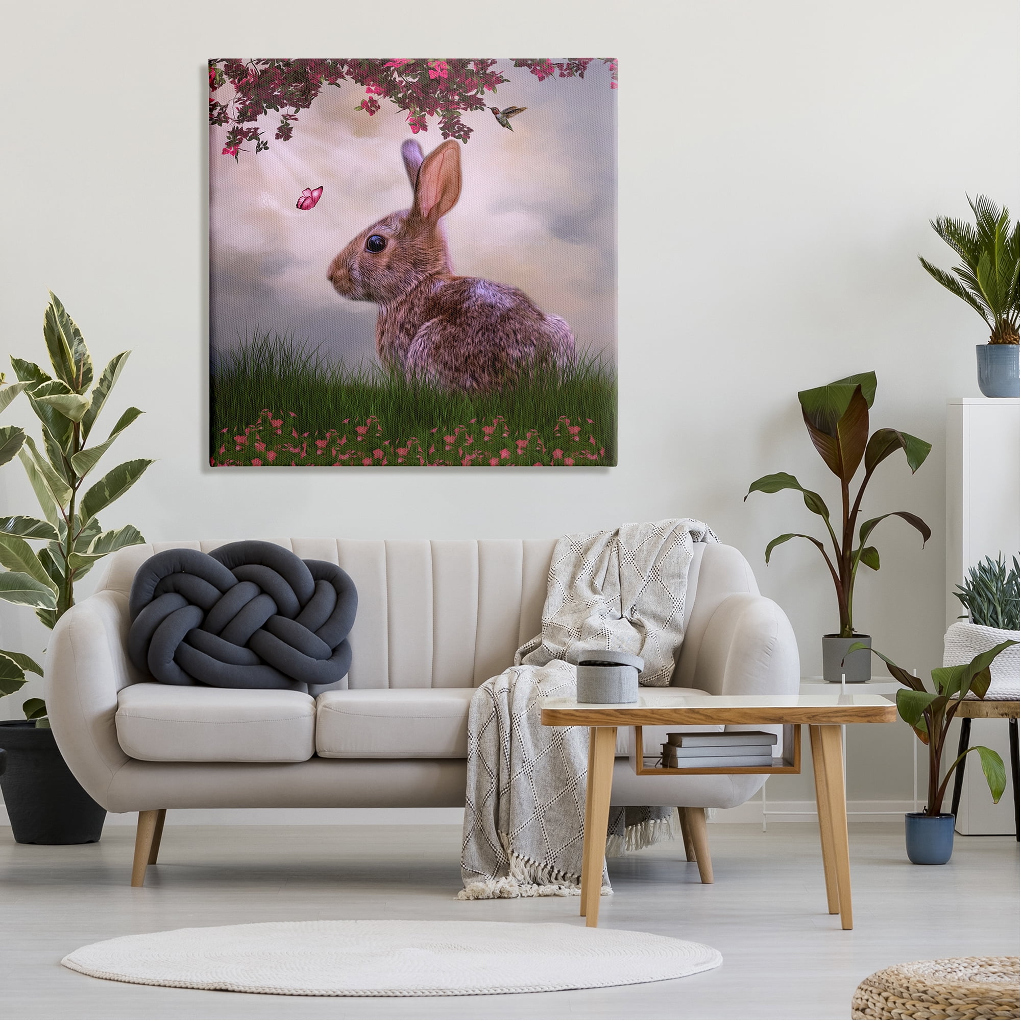 Stupell Summertime Friends Floral Rabbit Butterfly Animals & Insects Photography Gallery Wrapped Canvas Print Wall Art