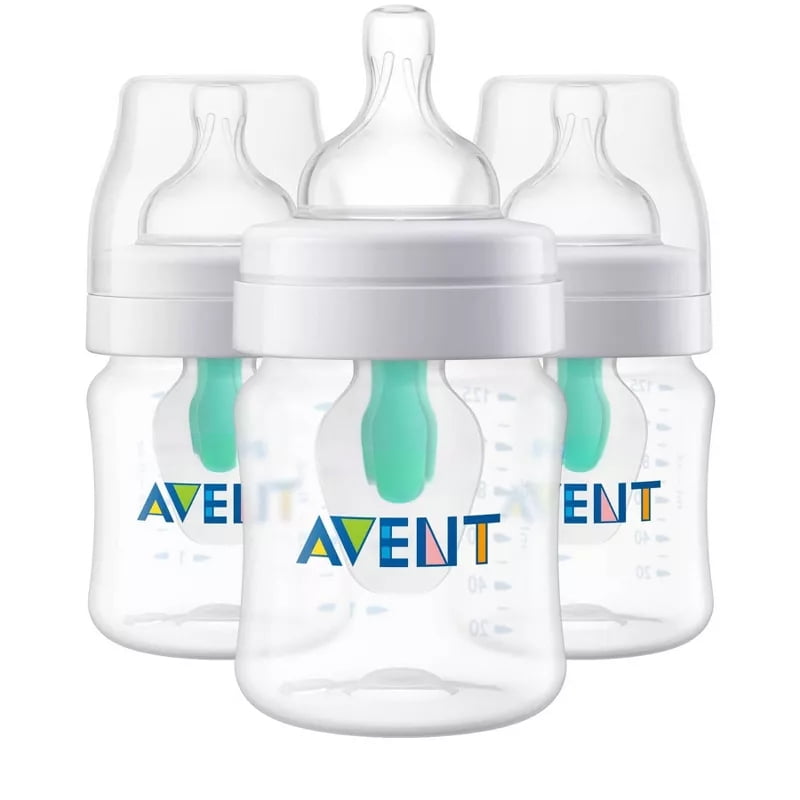 Anti-Colic Baby Bottles with AirFree Vent, Clear, 4 fl oz/3 Pack, BPA-Free Infant Feeding Bottles, Silicone Nipple, Level 1 Slow Flow, Newborn Baby Bottles, Leak-Resistant Design
