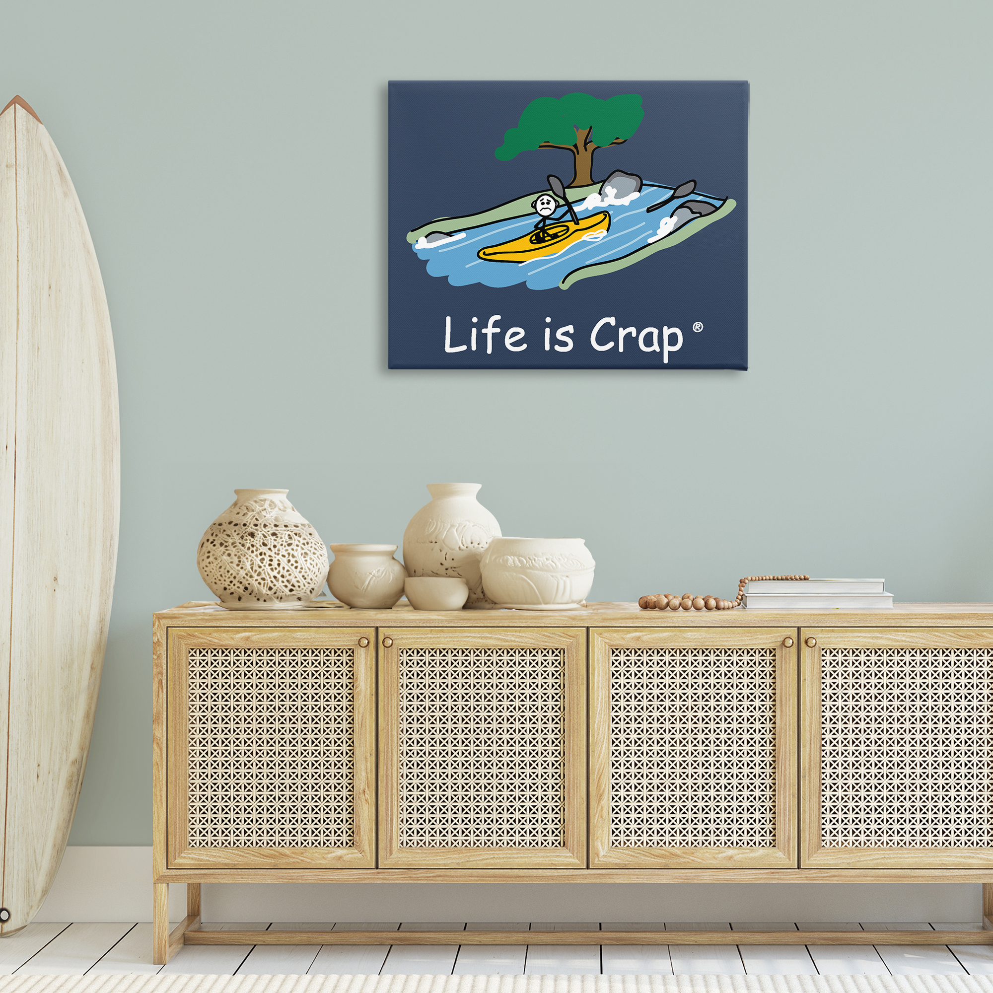 Stupell Industries Life Is Crap Kayaker Novelty & Humor Painting Wrapped Canvas Art Print Wall Art, 40 x 30