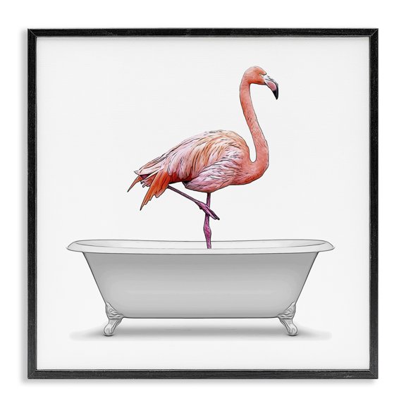 Stupell Industries Rustic Lodge Flamingo Standing Antique Bathtub Black Framed Giclee Art, 12 x 12, by Annalisa Latella