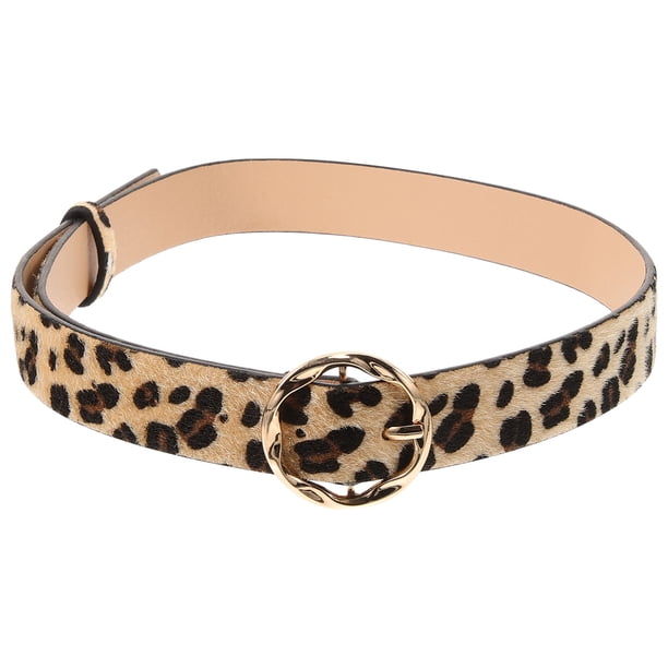 Cinturón de ocio para mujer, cinturón de piel sintética con estampado de leopardo, cinturón de cintura para mujer, cinturón de moda para pantalones (hebilla redonda)