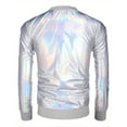 thumbnail image 4 of Metallic Jacket for Men 70s Disco Party Varsity Jacket Zip Up Baseball Bomber Jackets Outerwear Coat, 4 of 5