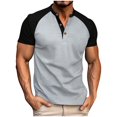 thumbnail image 2 of Mens Waffle Short Sleeve Henley Shirts Color Block Casual Band Collar Raglan T-Shirts Slim Fit 3 Button Pullover Summer Beach Vacation Tops Father's Day Gift, 2 of 9