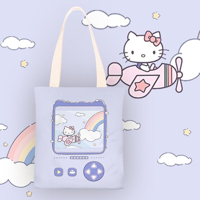 Hello Kitty-Bolso pequeño de lona para mujer, bolsa de mano Simple de un solo hombro con dibujos animados de Cinnamoroll Kuromiins