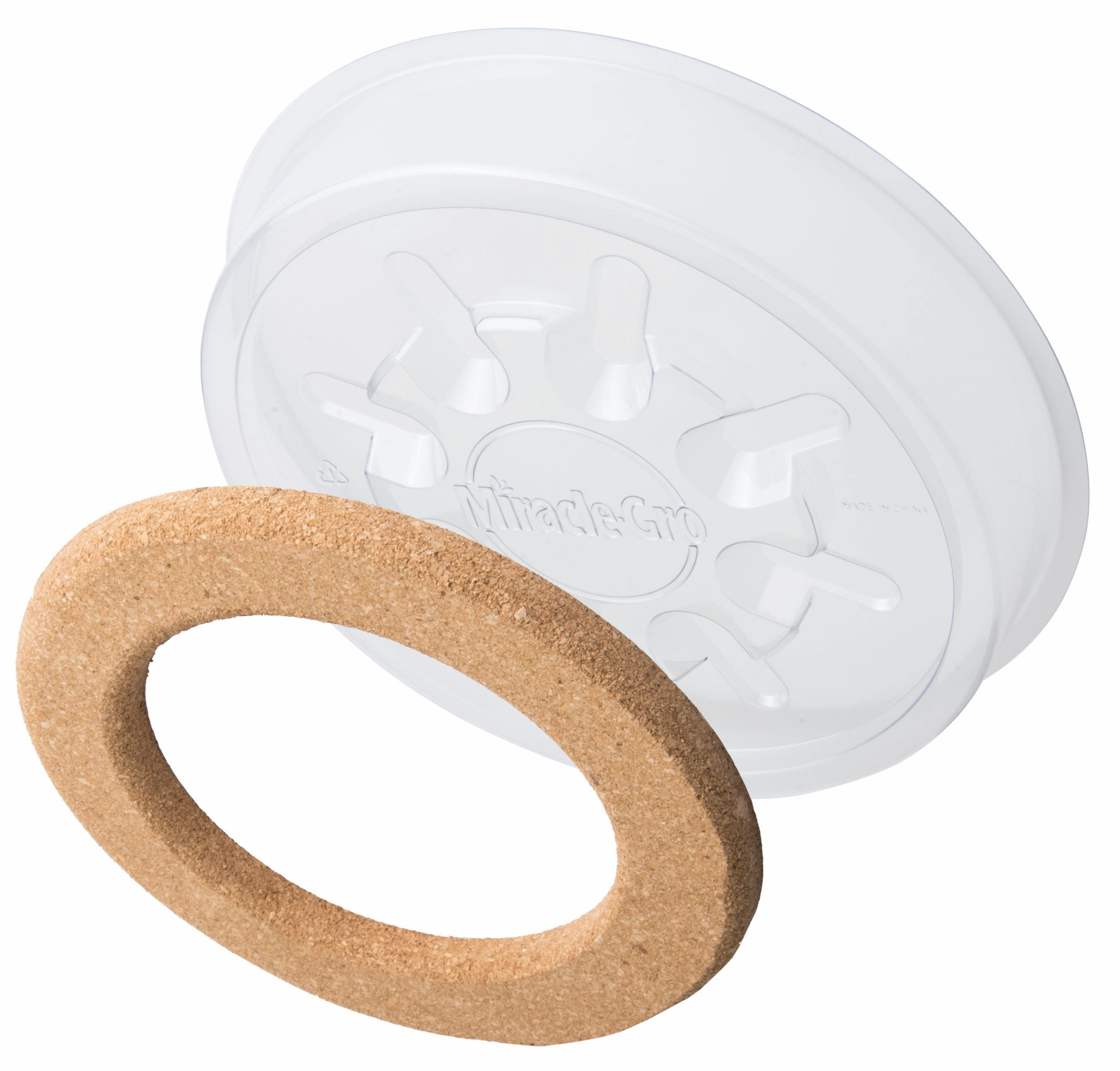 Orbit, Miracle Gro Brand 14 in. Hybrid Saucer - Clear Plastic with a Brown Cork Base