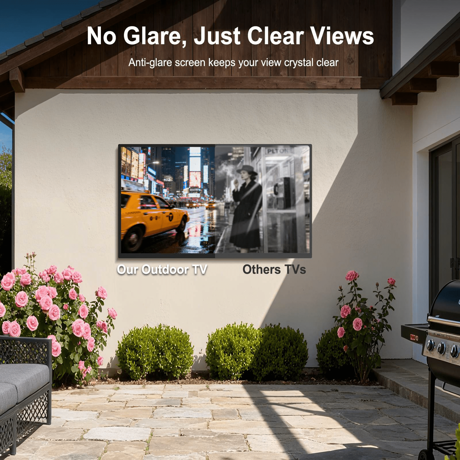 55"Outdoor TV 2500nits High Brightness 4K UHD Smart TV, IP65 Waterproof for Full Sun, Built-in Voice Assistant & Dolby Atmos, All-Metal Body for Poolside/Backyard/Outdoor Entertainment丨360SPB®