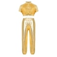 thumbnail image 3 of Aiihoo Kids Modern Jazz Dance Party Sets Girls Short Sleeve Metallic Shiny T-shirt Crop Tops with Pants Outfits Gold 6, 3 of 6
