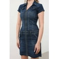 thumbnail image 5 of Banny Jeans ® Women's Navy Blue Denim Short Sleeve Dress Collared Neck Zippered Jean denim dress Summer Outfits for women, 5 of 5
