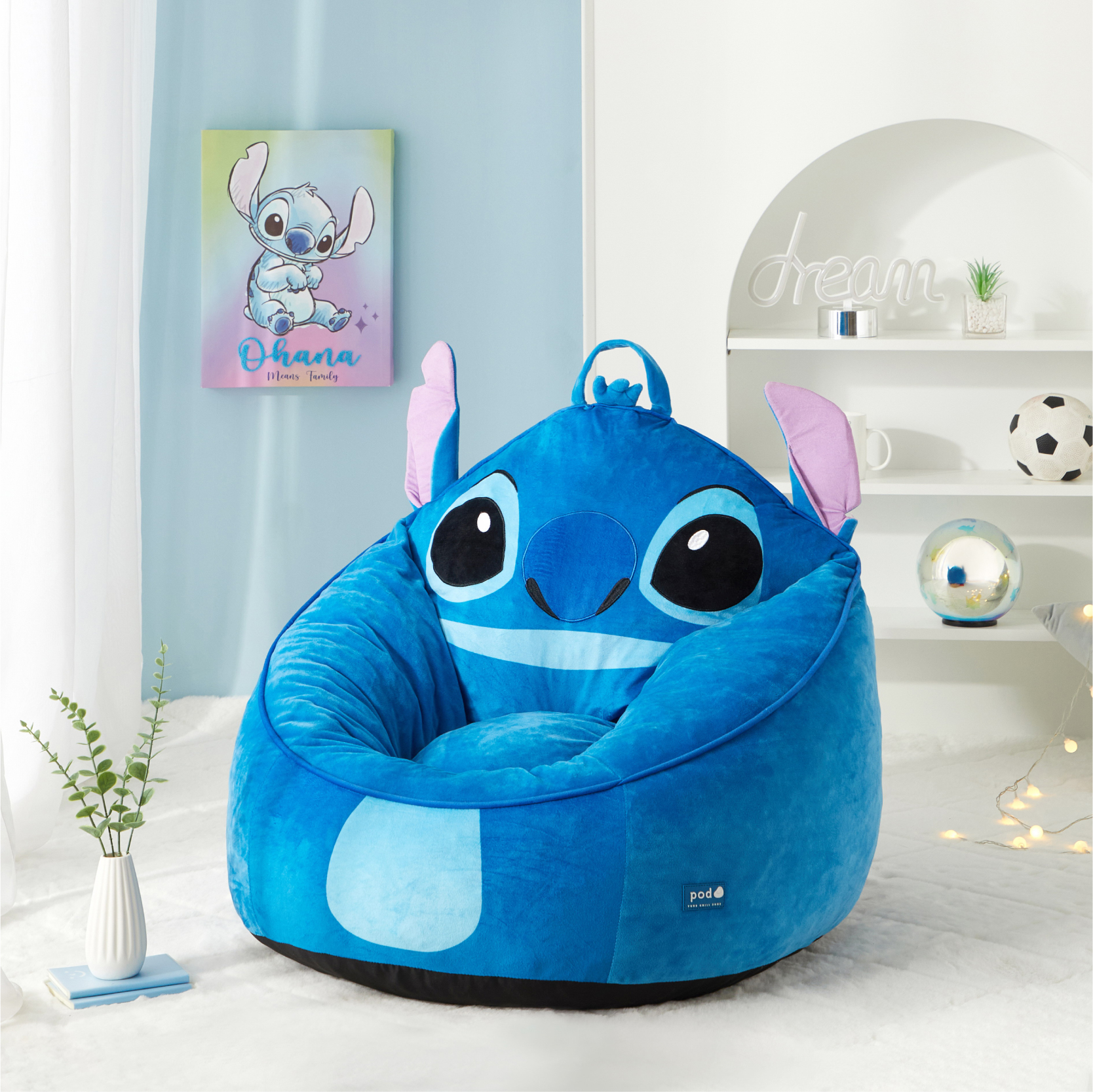Disney Stitch Kids' Compressed Foam Beanbag Chair, Blue photo 2