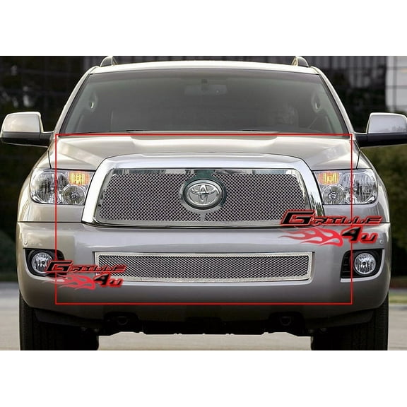 APS Compatible with Toyota Sequoia 2008-2012 Main Upper Lower Bumper Stainless Steel Chrome Mesh Front Grill Grille Insert Combo T77775T