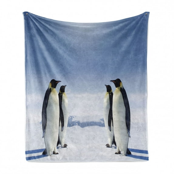 Sea Animals Soft Flannel Fleece Throw Blanket, 2 Pairs of Penguins Facing Each Other at South Sunny Antarctica, Cozy Plush for Indoor and Outdoor Use, 50" x 60", Purple Grey Black White, by Ambesonne
