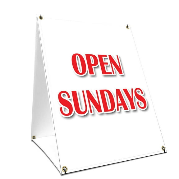 A-frame Sidewalk Open Sundays Sign With Graphics On Each Side | 18" X 24" Print Size