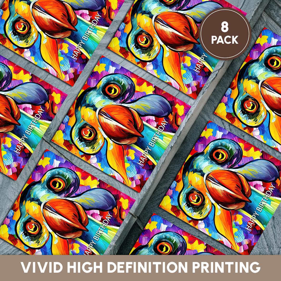 3drose, Happy Birthday. Colorful Dodo Bird Digital Art. Funny Greeting Card, Set of 8 Ceramic Tile Coasters