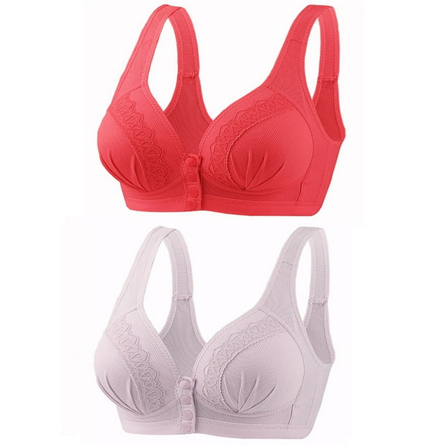 AherBiu 2PCS Bras for Women No Underwire Padded Push up Wireless Full Coverage Bralette Button Front Closure Everyday Bras