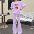 thumbnail image 4 of Generic Teen Girls Clothes Bow Print Top and Wide Leg Pants Matching Outfit Set with Pocket Ruched Slim Fit Summer Vacation Tracksuit, 4 of 4