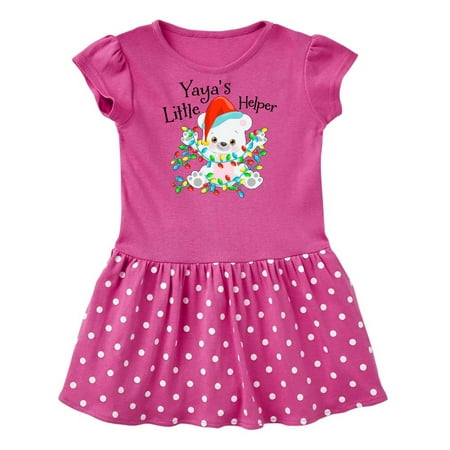 

Inktastic Yaya s Little Helper Cute Polar Bear with Christmas Lights Gift Baby Girl Dress