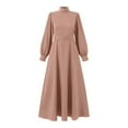 thumbnail image 4 of Women High Neck Abaya Muslim Dress Solid Color Prayer Clothes Long Sleeve Islamic Robe Full Length Dresses, 4 of 6