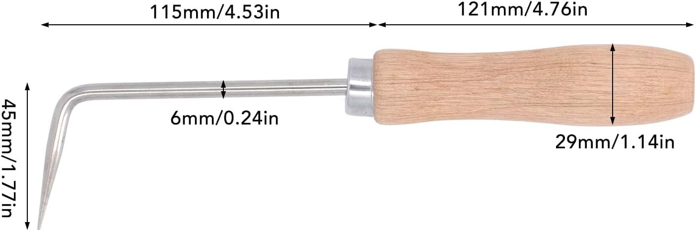 ABPETE Weld Seam Crochet, 6mm Diameter Wood Handle Hot Welding Crochet High Speed Steel Seam Tester Seam Needle for Roofing PVC TPO EPDM, WeldingAccessory
