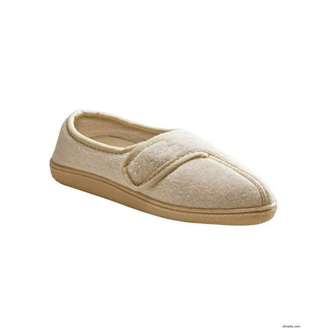 Silverts 103600601 Womens Adaptive Arthritis Easy Closure Terry Cloth Slippers, Taupe - Small