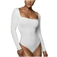thumbnail image 2 of Black and Friday Clothing Sales Idoravan Bodysuits for Women Long Sleeve,Women's Long Sleeved Solid Color Velvet Fashion Neck Tight Fitting Cutout Jumpsuit White L, 2 of 6