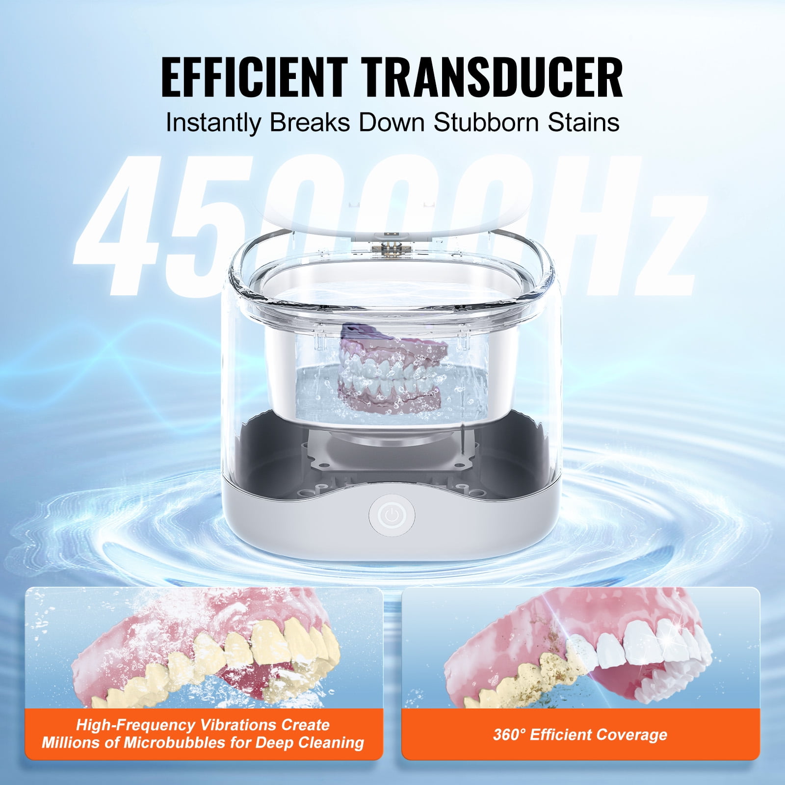 KFFKFF Sonic Wash Device, 200ML Capacity for Dental Care, UV Sanitization, 30W Power for Cleaning Dentures, Aligners, Braces, Mouthpieces, Toothbrush and Shaver Attachments, Jewelry