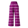 thumbnail image 4 of Annhoo Striped Pants for Women Casual Smocked High Waist Wide Leg Pants Flowy Loose Palazzo Trousers with Pockets, 4 of 5