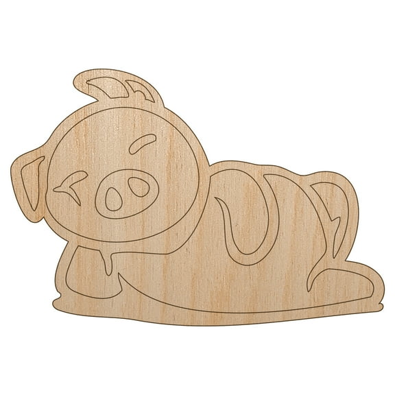 Lazy Pig Lounging Wood Shape Unfinished Piece Cutout Craft DIY Projects - 4.70 Inch Size - 1/8 Inch Thick