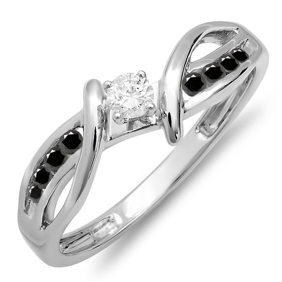 Dazzlingrock Collection 0.25 Carat (ctw) 18k Black & White Diamond Split Shank Bridal Promise Ring 1/4 CT, White Gold, Size 7.5