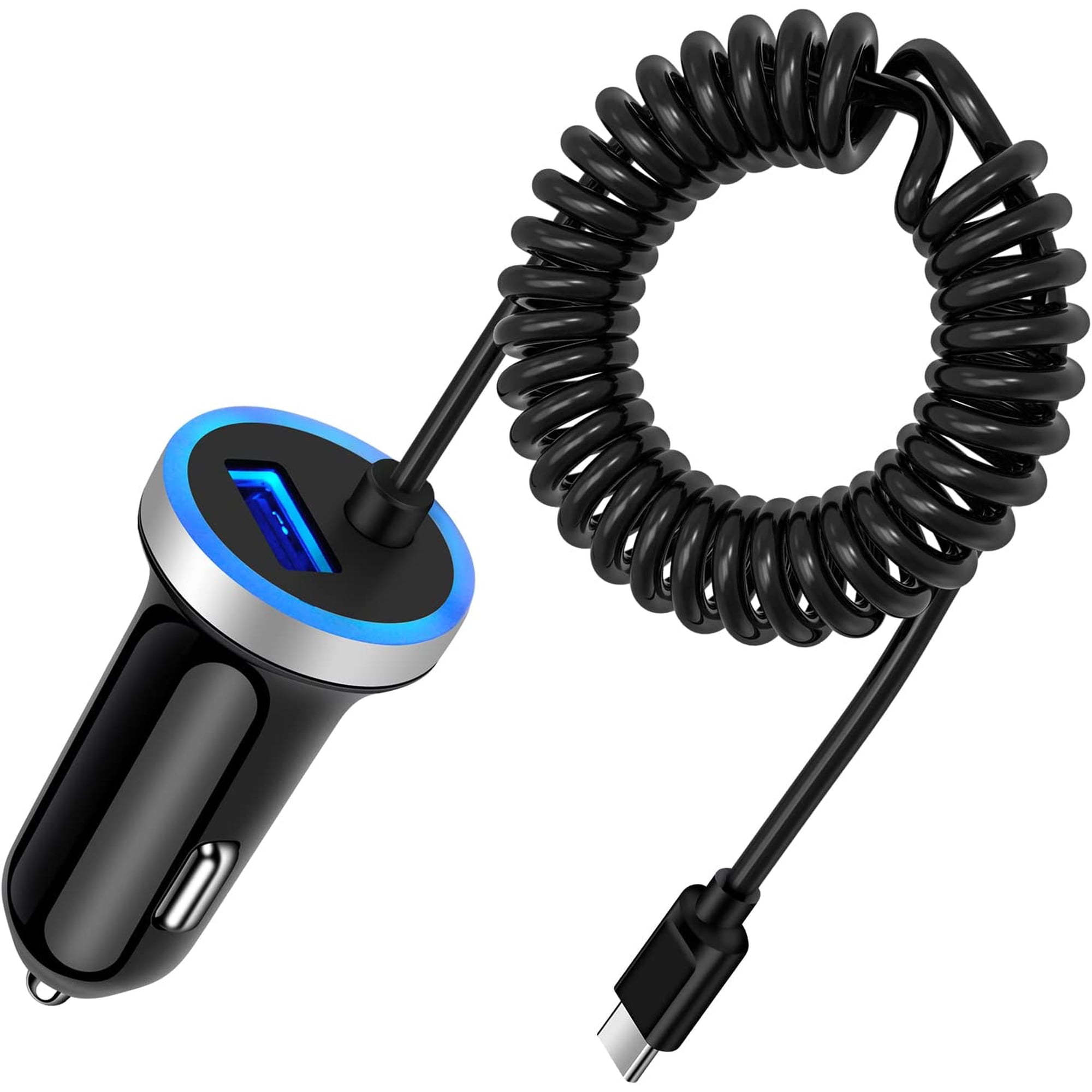 Fast Car Charger Type C Car Plug Android Phone USB C Car Charger Cigarette Lighter Adapter Fast Charging C Coiled Cable for Samsung Galaxy S26/A13 5G/S22 Ultra/S21/S20/S10/A03s/A11/A12/A21