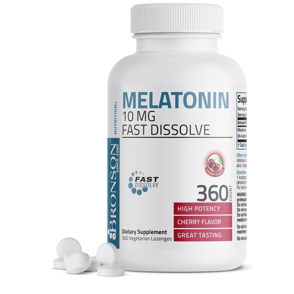 Bronson Melatonin 10mg Fast Dissolve Tablets - Sleep Aid - Fall Asleep Faster, Stay Asleep Longer- 360 Cherry Flavored Tablets