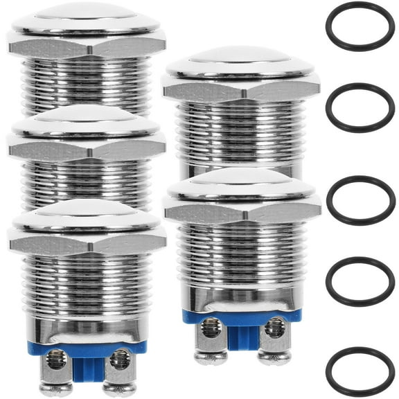 Houderco 5Pcs Mini Momentary Push Button for Indoor Wet Environments in Silver Stainless Steel