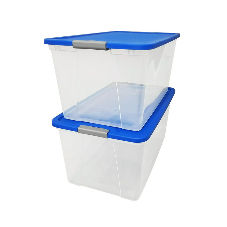 Homz 64 Qt Secure Latching Large Clear Plastic Storage Bin w/ Gray