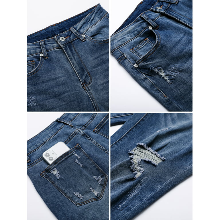 Vetinee Women's Summer Capri Denim Pants High Rise Casual Ripped Capri  Jeans Classic Blue Size M Fit Size 8 Size 10