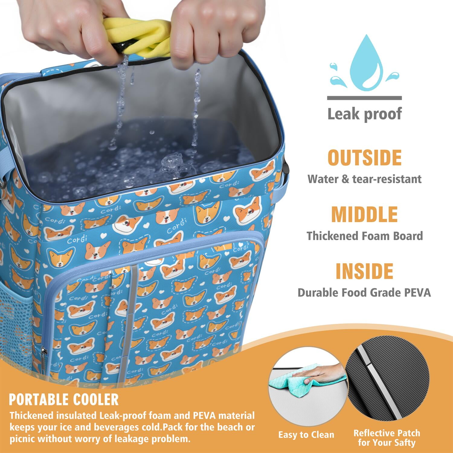 Travel Cooler Bag - Cartoon Corgi Camping Beer Cooler Backpack with Bottle Opener- Waterproof Insulated Picnic Backpacks - Cooler Bag for Beach