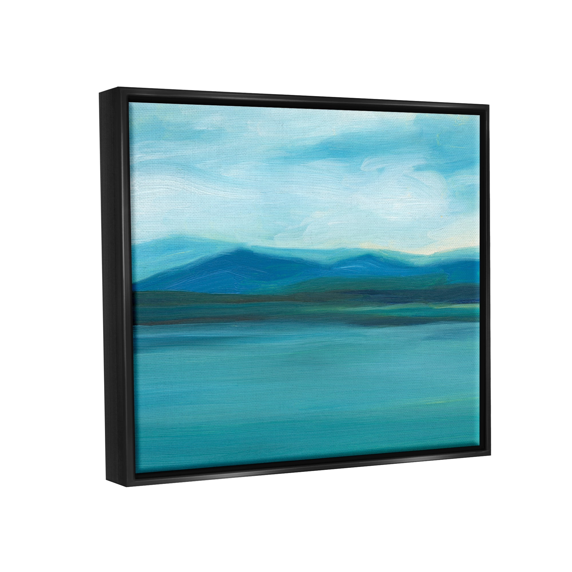 Stupell Cloudy Blue Lake Mountain Scene Landscape Painting Black Floater Framed Art Print Wall Art