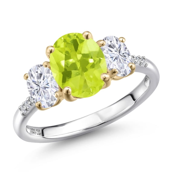 Gem Stone King 925 Silver and 10K Yellow Gold Yellow Lemon Quartz and White Moissanite and Lab Grown Diamond Engagement Ring for Women | 2.71 Cttw | Oval 9X7MM | Birthstone | Size 5