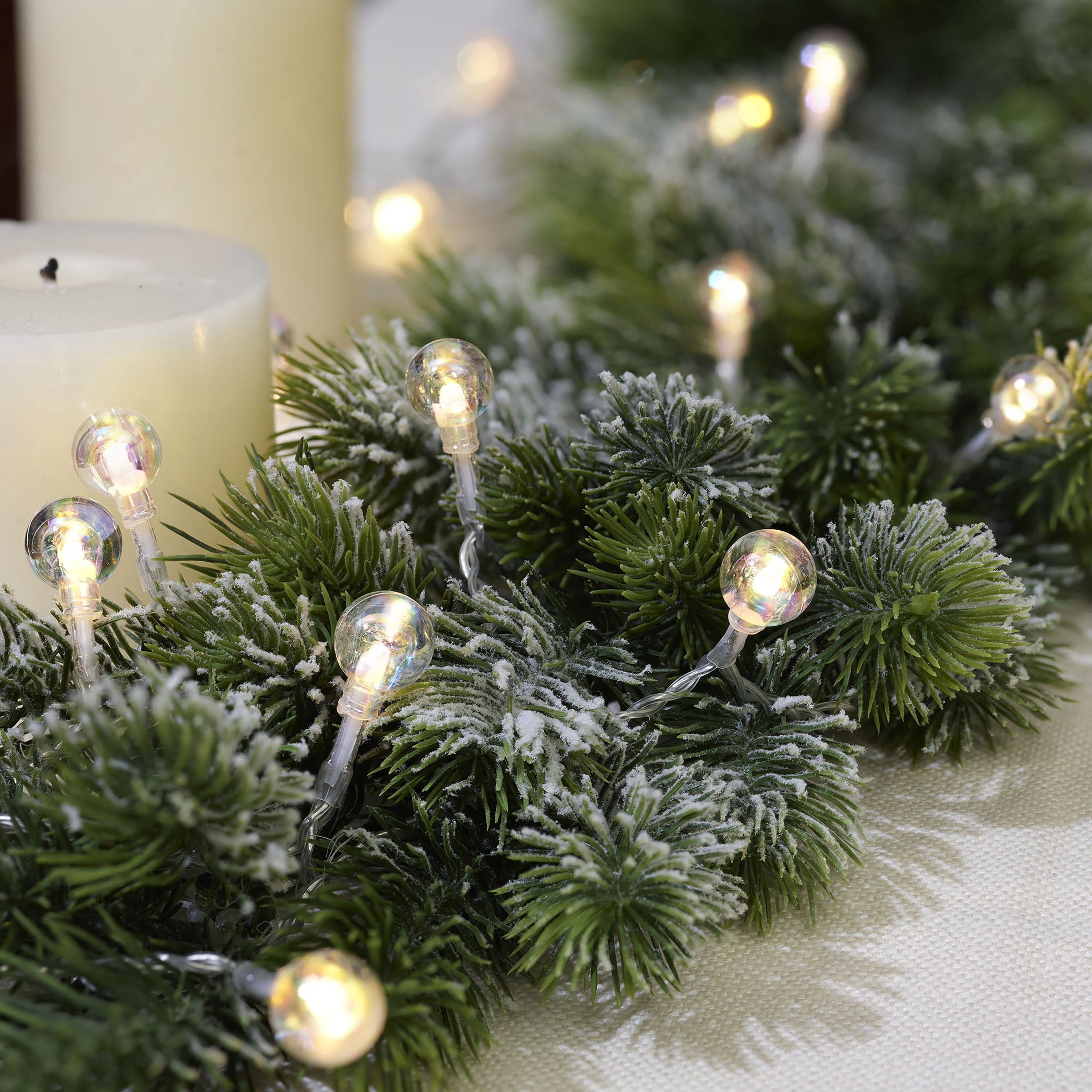 Indoor 20-Count Battery-Operated LED G15 Christmas String Lights, Warm White, Transparent Wire, 7.9', by Holiday Time
