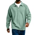 thumbnail image 6 of Qwertyu Men's Waffle Long Sleeve Shirts Stand Collar Casual Sweatshirt Lightweight V Neck Winter Knit Pullover Tops Light Green 2XL, 6 of 7