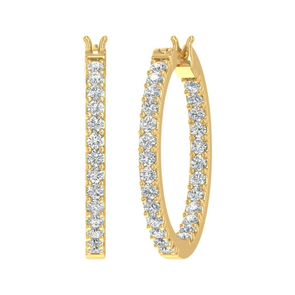 1 Carat Prong Set Diamond Inside-out Hoop Earrings in 14k Yellow Gold (I1-I2 Clarity)