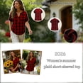 thumbnail image 5 of Chiccall Womens Plus Size Tops Fashion Casual Plaid Cotton Linen Shirts V Neck Buttons Short Sleeve Tunic Blouse Summer Tops for Women 2026, 5 of 7
