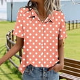 thumbnail image 5 of Ashyfjp Womens Tops Fashion Casual Oversized Free-Fit Polka Dot Short-Sleeve Button Turn Down Collar Shirt Top, Orange, L, 5 of 5