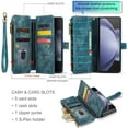 thumbnail image 2 of Allytech Wallet Case for Samsung Galaxy Z Fold5, Card Slots + Cash Slot + Zipper Pocket Large Capacity PU Leather Case with Hand Strap, [All-Round Shockproof] Magnetic Clasp Kickstand Case, Blue, 2 of 7