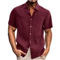 thumbnail image 2 of Ecqkame Men's Casual Cotton Linen Shirt Tops Short Sleeve Button Down Vacation Shirt Summer Holiday Solid Color Tops Wine XXXXL, 2 of 5