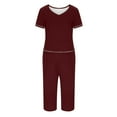 thumbnail image 3 of GERsome Pajamas for Women Short Sleeve Pj Sets Pullover Tops & Capri Pants 2 Piece Sleepwear Loungewear S-2XL (Wine,M), 3 of 5