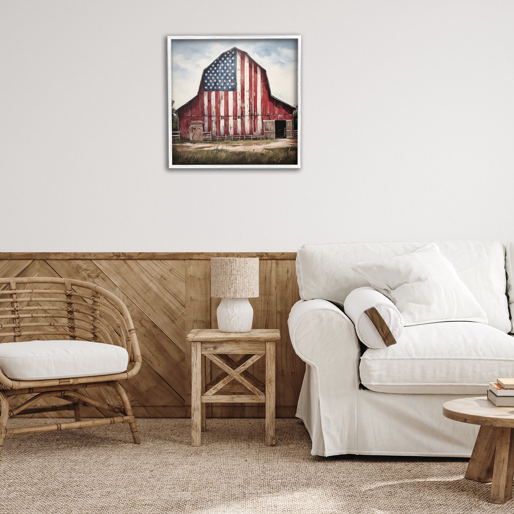 Stupell Industries Americana Barn View Landscape Painting White Framed Art Print Wall Art, 24 x 24