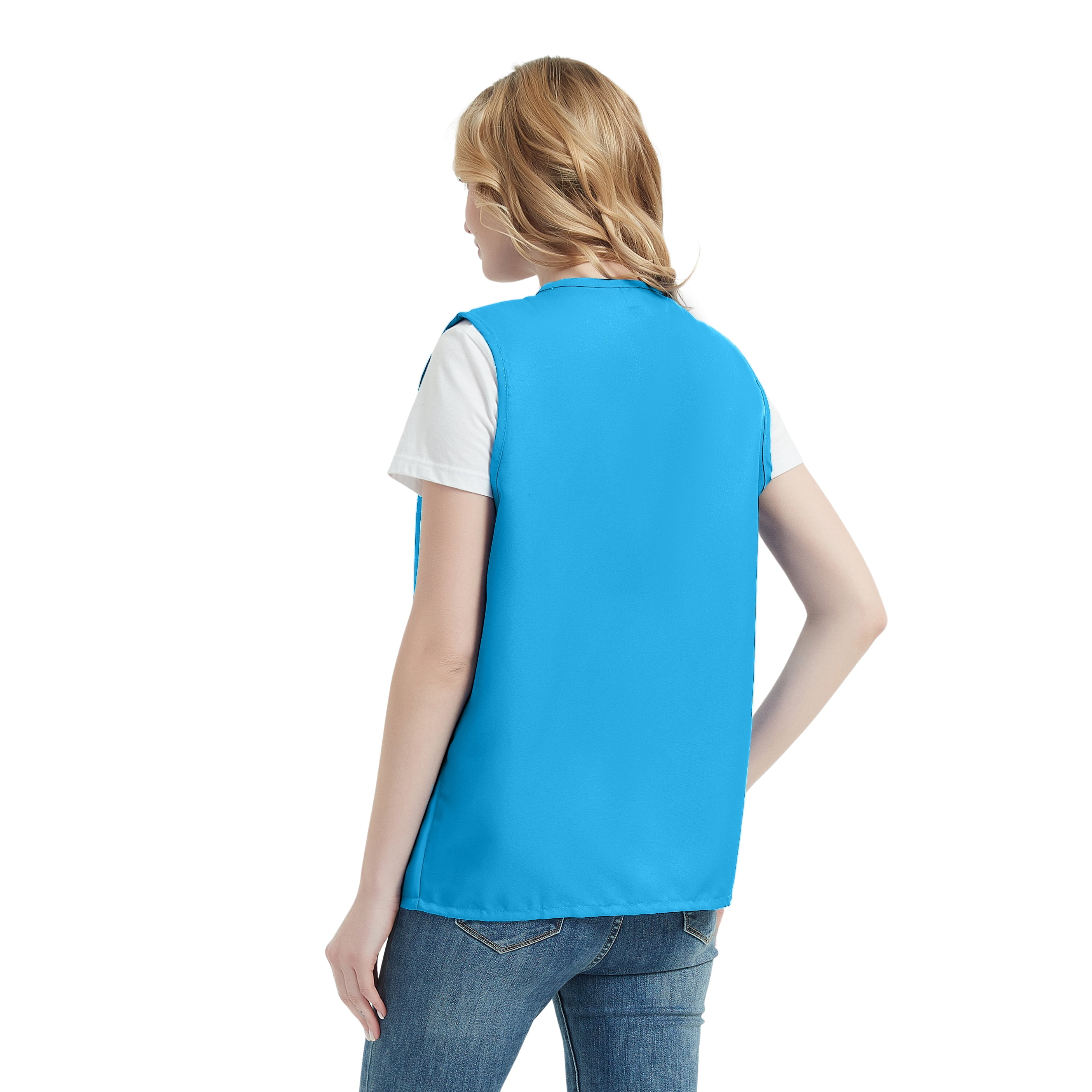 TOPTIE 5 Pack Volunteer Vest Waiter Bartender Work Uniform, Supermarket Clerk Workwear-Light Blue-M